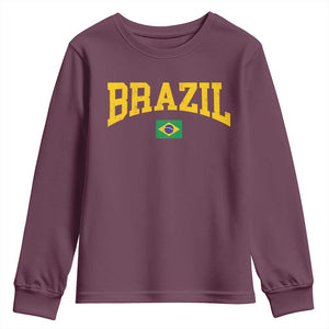 Brazil Football Throwback Design Vintage Brazilian Flag Jersey Style Youth Sweatshirt TS11 Maroon Print Your Wear
