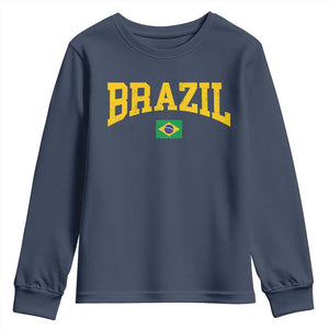 Brazil Football Throwback Design Vintage Brazilian Flag Jersey Style Youth Sweatshirt TS11 Navy Print Your Wear