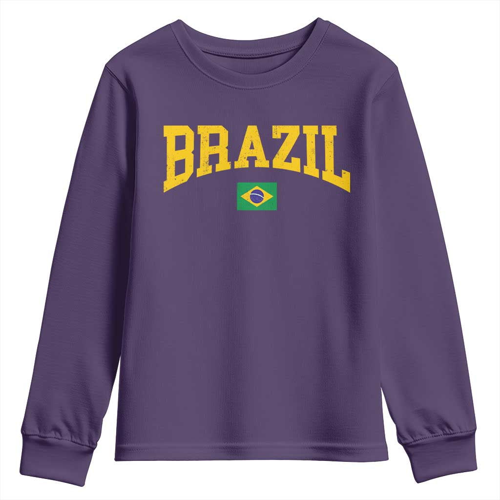 Brazil Football Throwback Design Vintage Brazilian Flag Jersey Style Youth Sweatshirt TS11 Purple Print Your Wear