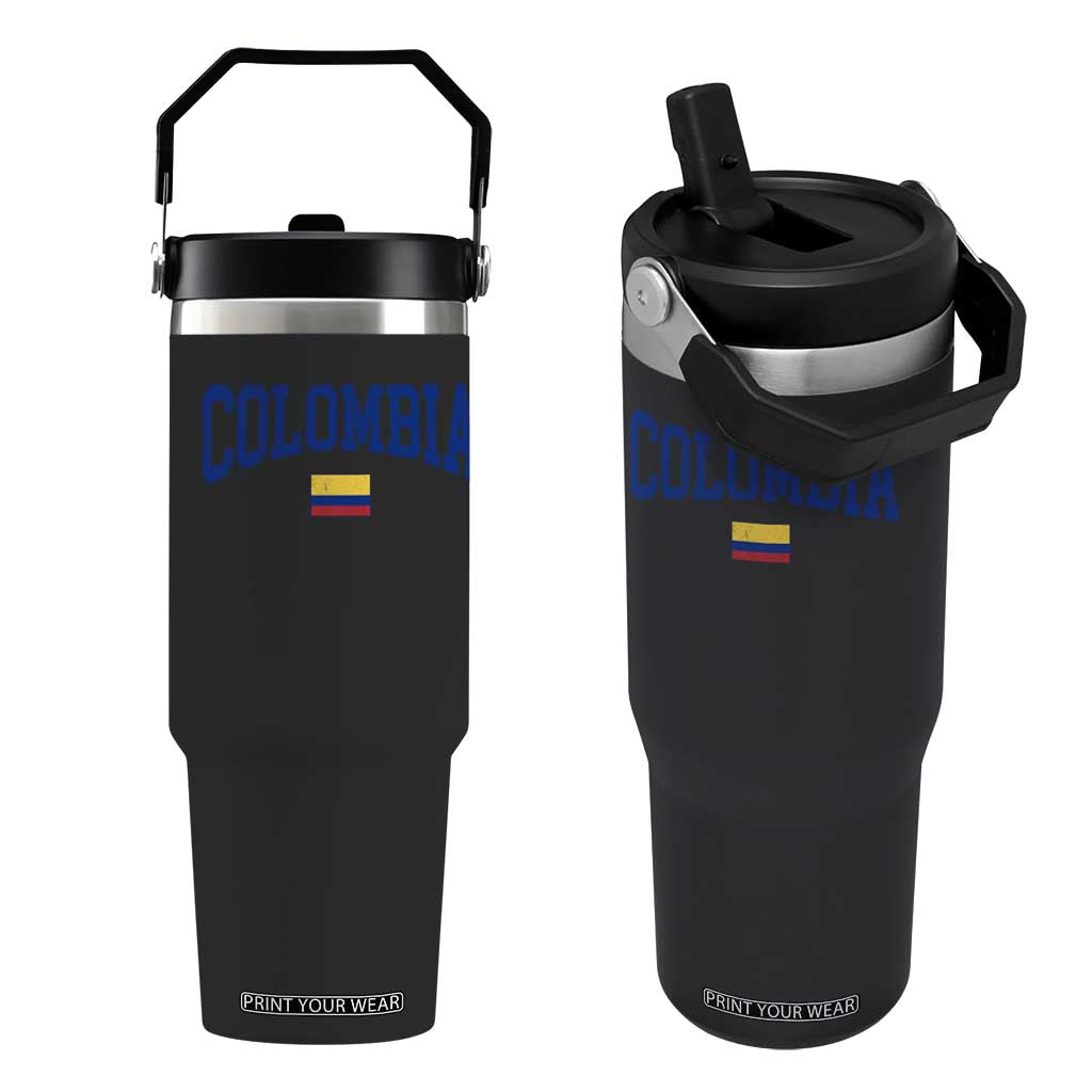 Colombia Football Throwback Design Vintage Colombian Flag Jersey Style Flip Straw Tumbler TS11 One Size: 30 oz Black Print Your Wear
