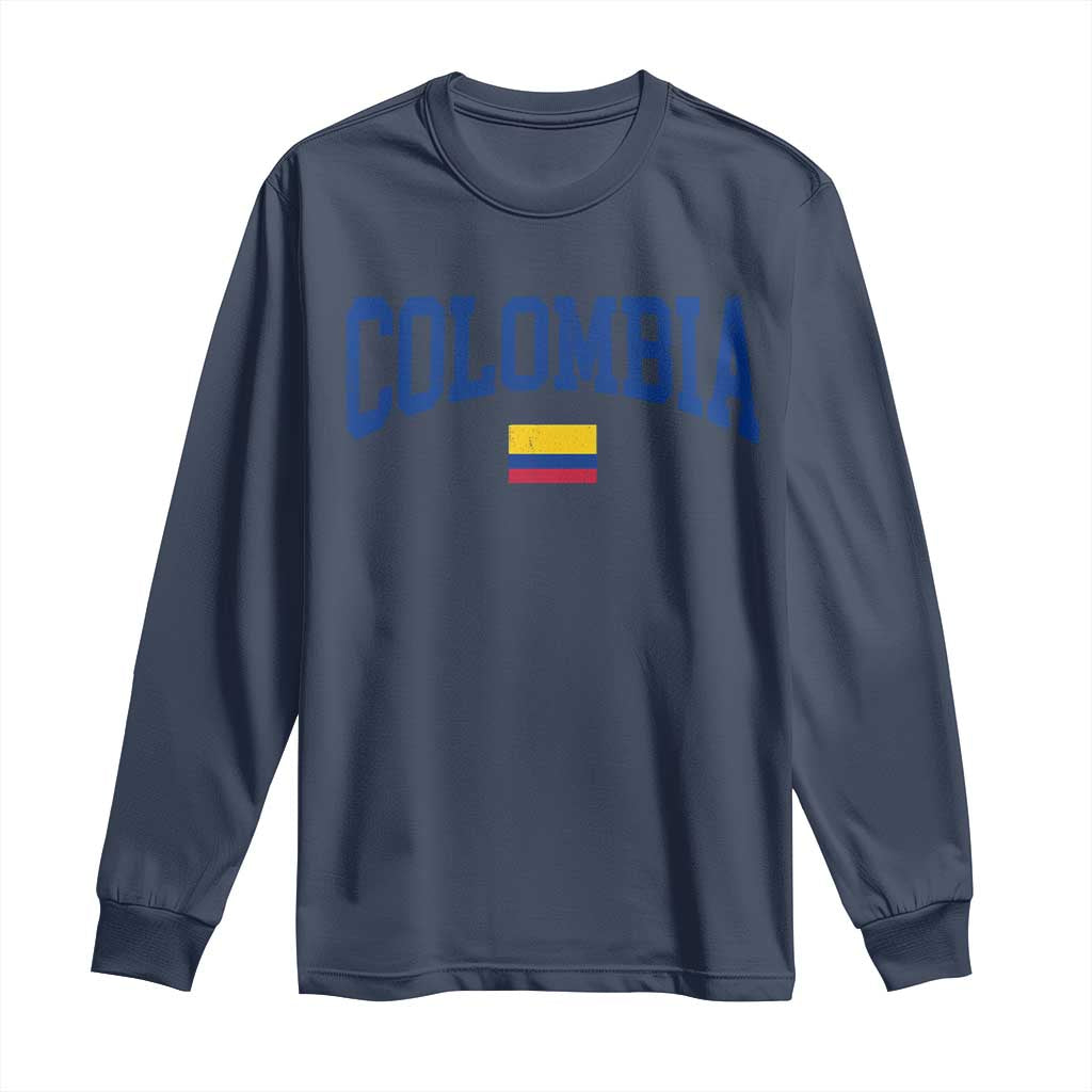 Colombia Football Throwback Design Vintage Colombian Flag Jersey Style Long Sleeve Shirt TS11 Navy Print Your Wear