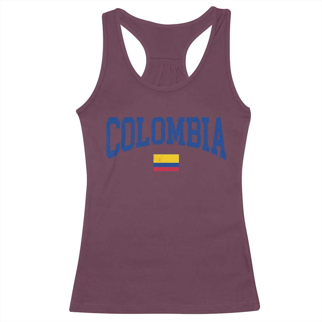 Colombia Football Throwback Design Vintage Colombian Flag Jersey Style Racerback Tank Top TS11 Maroon Print Your Wear