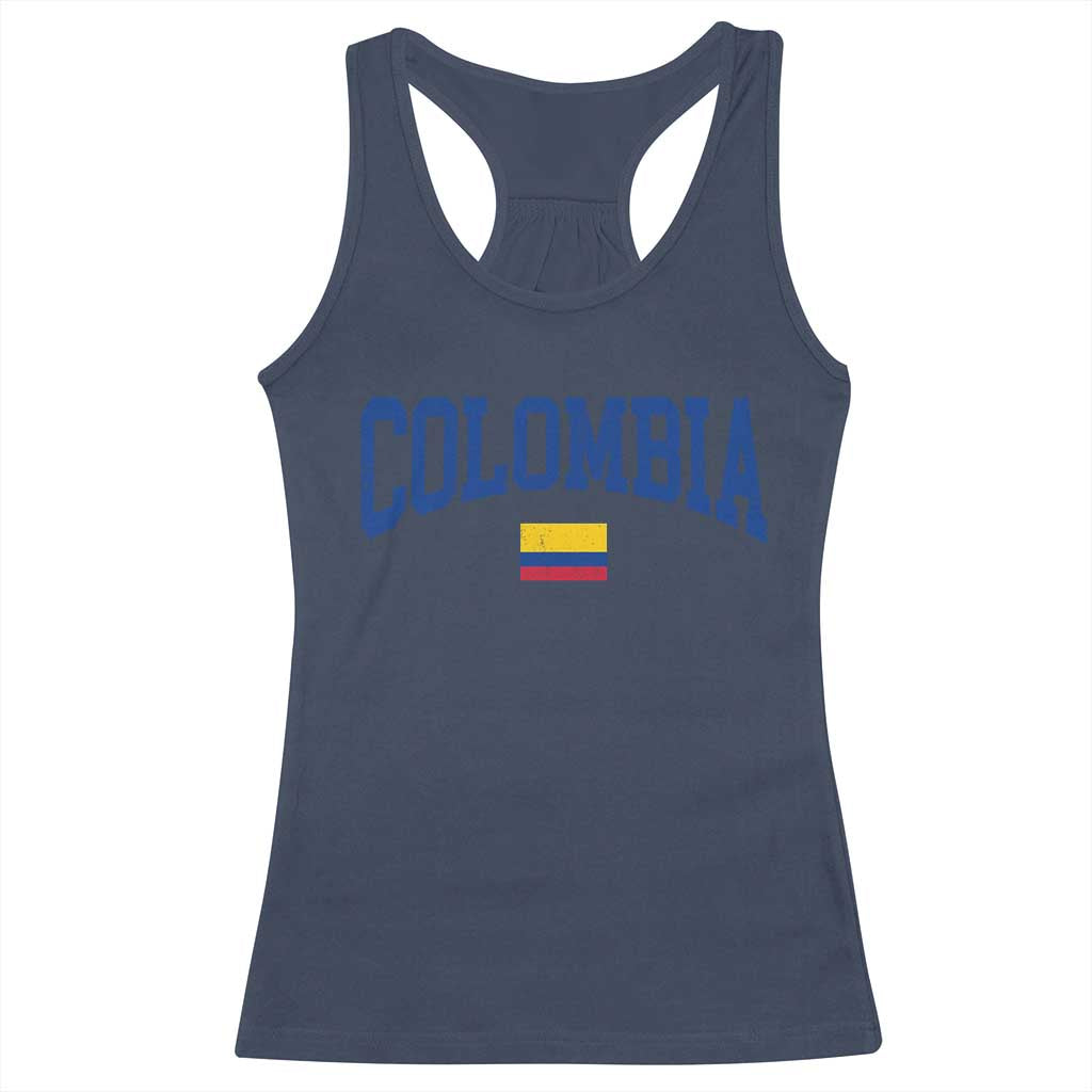 Colombia Football Throwback Design Vintage Colombian Flag Jersey Style Racerback Tank Top TS11 Navy Print Your Wear