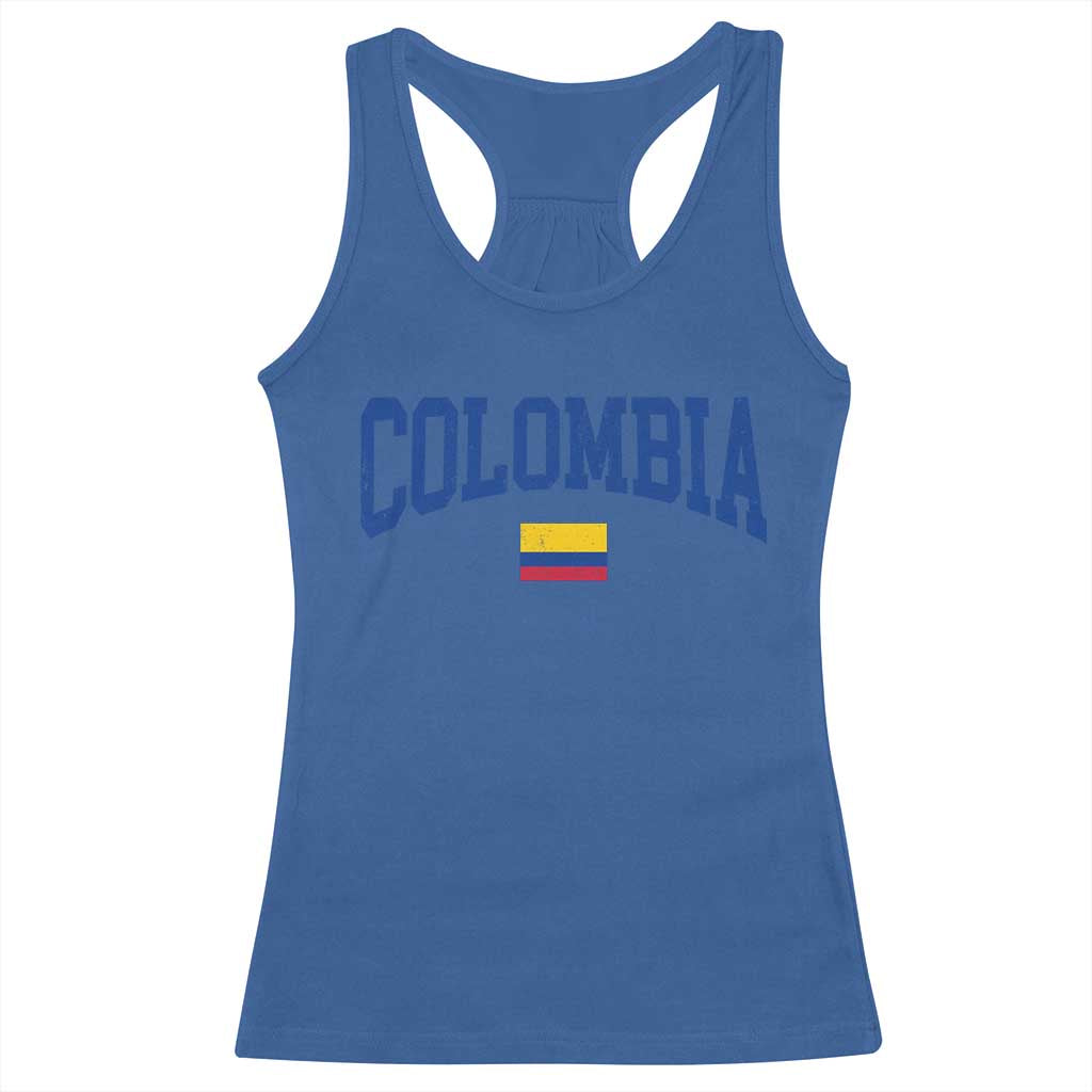 Colombia Football Throwback Design Vintage Colombian Flag Jersey Style Racerback Tank Top TS11 Royal Blue Print Your Wear