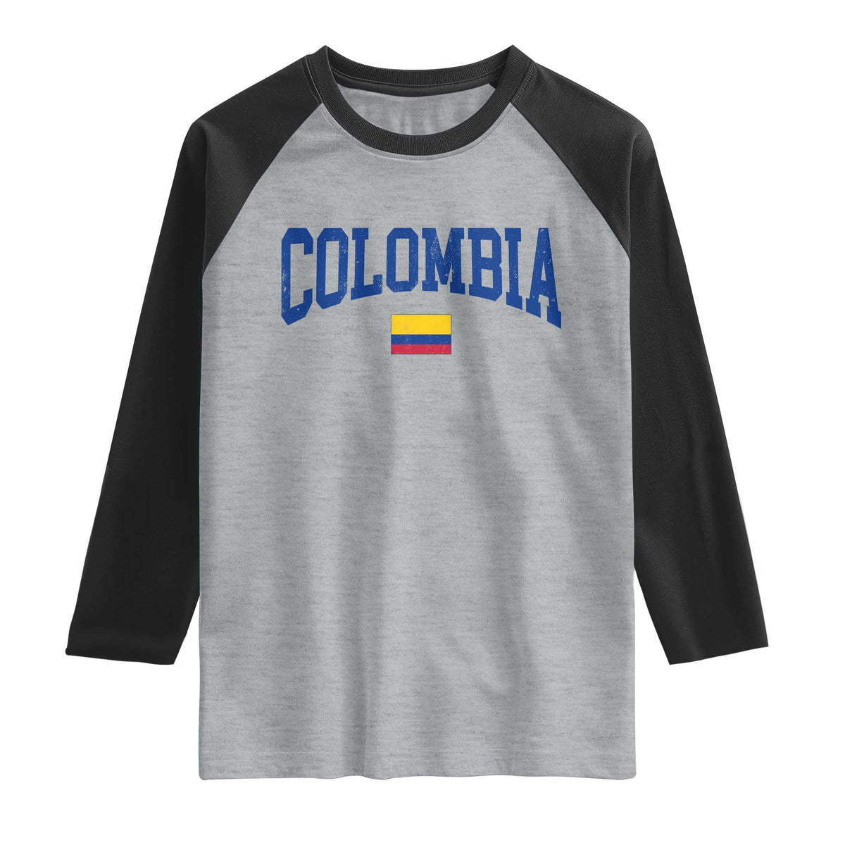 Colombia Football Throwback Design Vintage Colombian Flag Jersey Style Raglan Shirt TS11 Heather Gray Black Print Your Wear