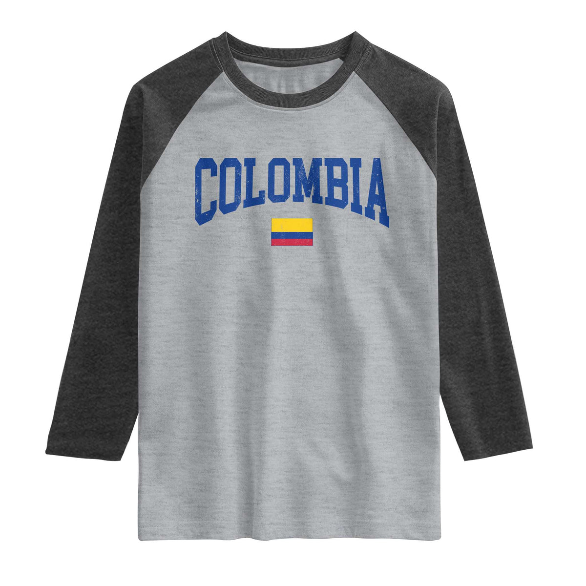 Colombia Football Throwback Design Vintage Colombian Flag Jersey Style Raglan Shirt TS11 Heather Gray Heather Charcoal Print Your Wear