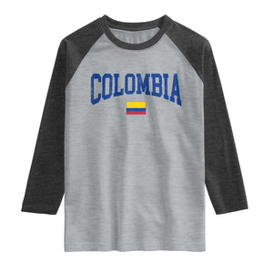 Colombia Football Throwback Design Vintage Colombian Flag Jersey Style Raglan Shirt TS11 Heather Gray Heather Charcoal Print Your Wear
