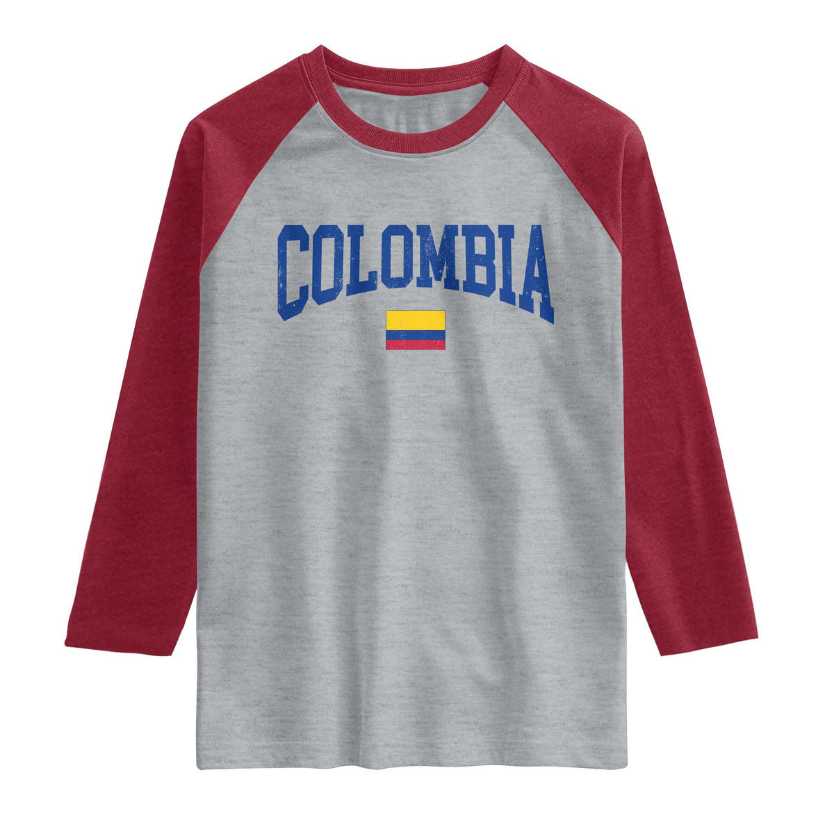 Colombia Football Throwback Design Vintage Colombian Flag Jersey Style Raglan Shirt TS11 Heather Gray Heather Red Print Your Wear