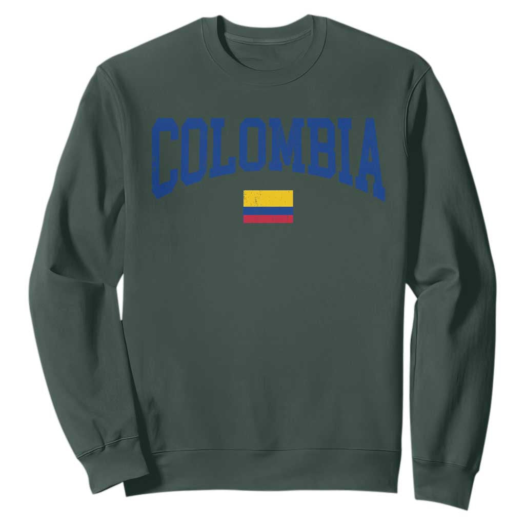 Colombia Football Throwback Design Vintage Colombian Flag Jersey Style Sweatshirt TS11 Dark Forest Green Print Your Wear