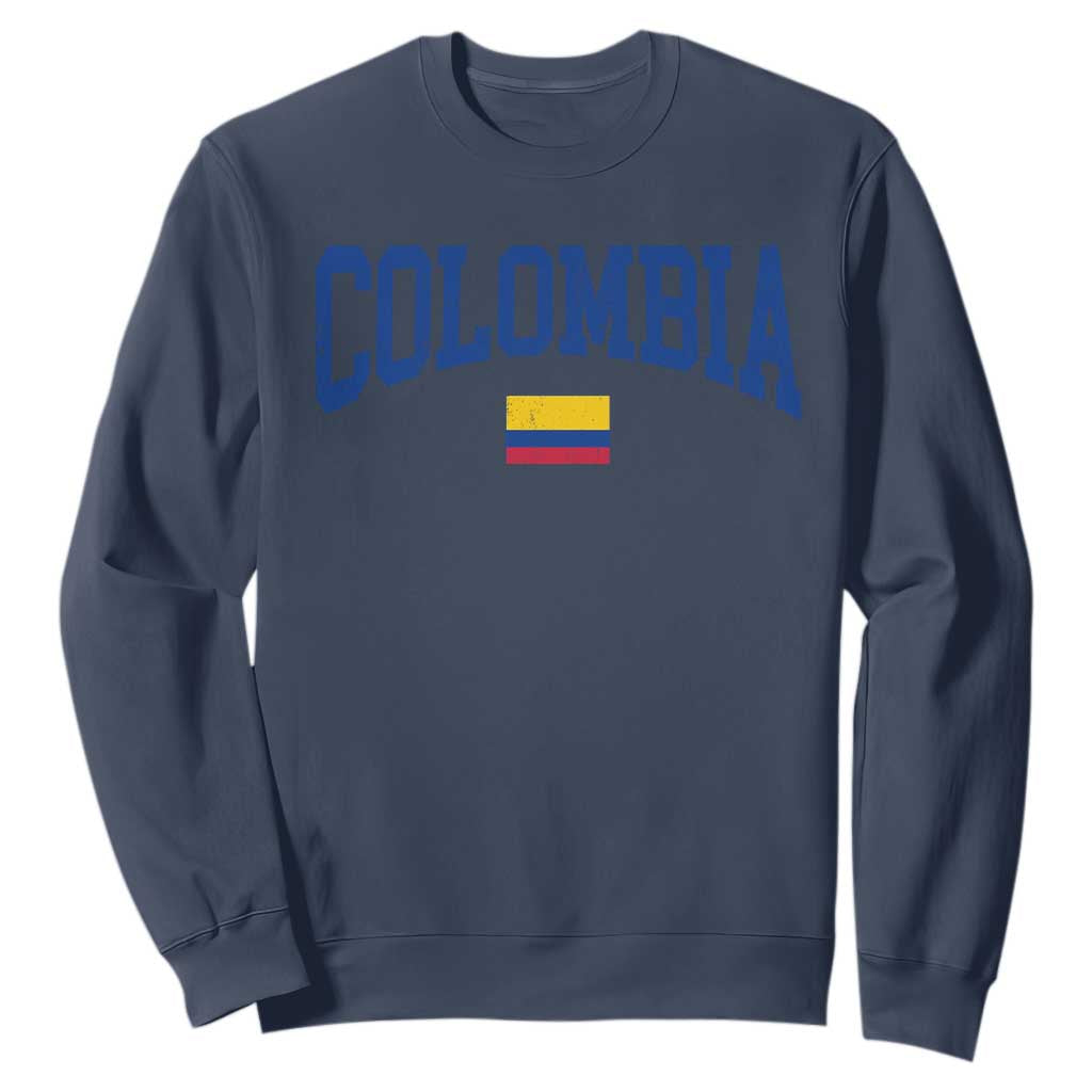 Colombia Football Throwback Design Vintage Colombian Flag Jersey Style Sweatshirt TS11 Navy Print Your Wear