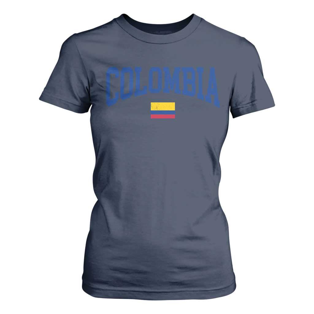 Colombia Football Throwback Design Vintage Colombian Flag Jersey Style T Shirt For Women TS11 Navy Print Your Wear