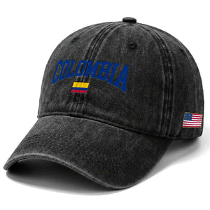 Colombia Football Throwback Design Vintage Colombian Flag Jersey Style Washed Cotton Baseball Cap TS11 Print Your Wear