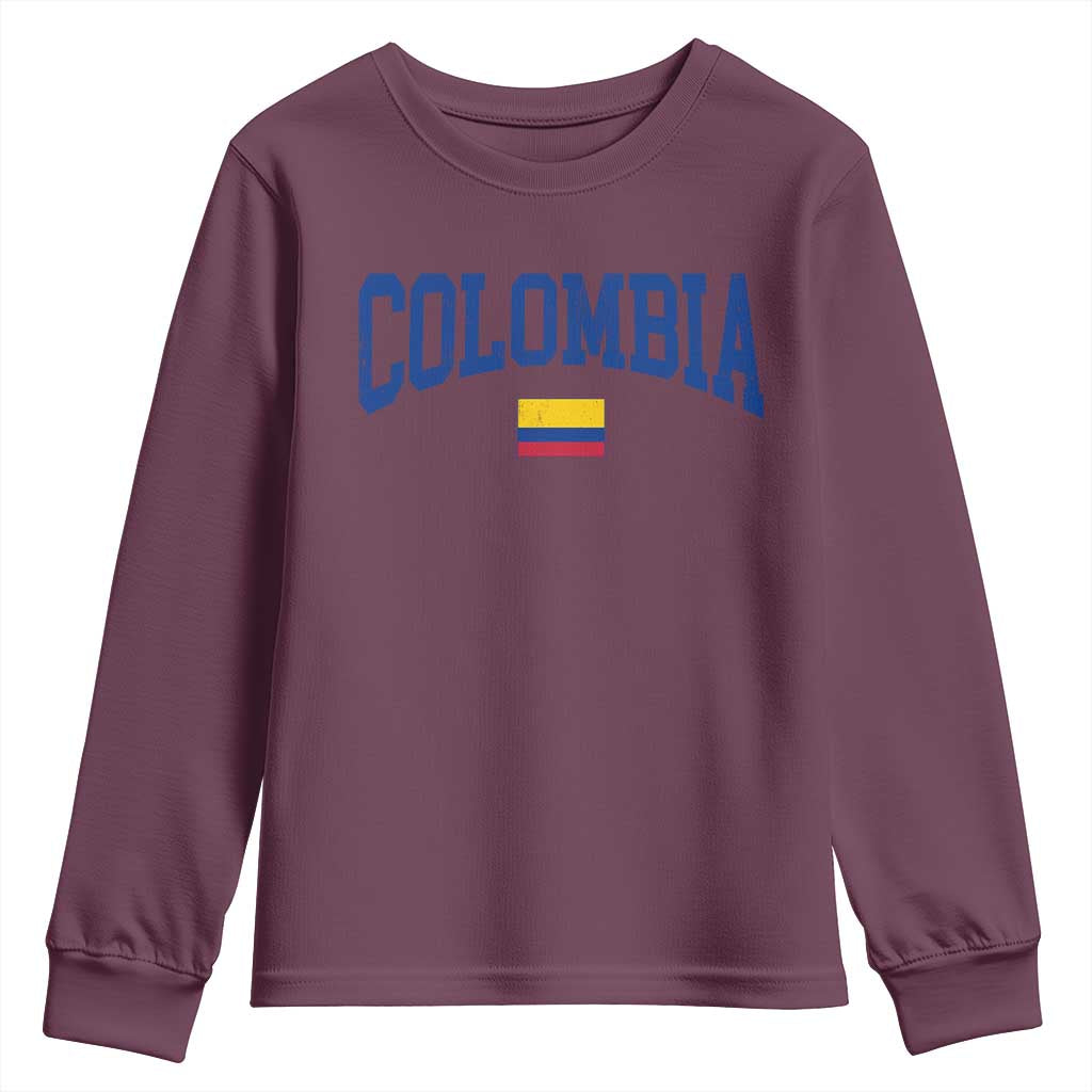 Colombia Football Throwback Design Vintage Colombian Flag Jersey Style Youth Sweatshirt TS11 Maroon Print Your Wear