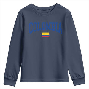 Colombia Football Throwback Design Vintage Colombian Flag Jersey Style Youth Sweatshirt TS11 Navy Print Your Wear