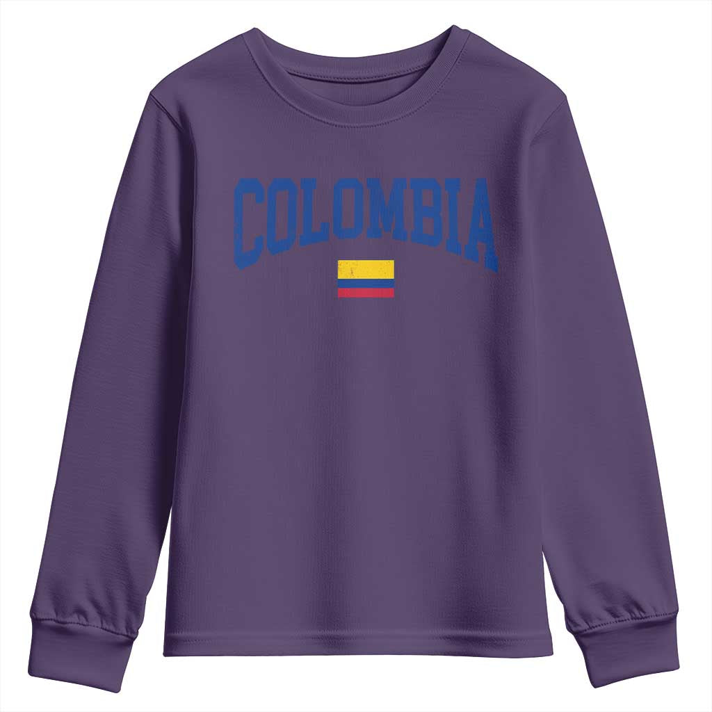 Colombia Football Throwback Design Vintage Colombian Flag Jersey Style Youth Sweatshirt TS11 Purple Print Your Wear