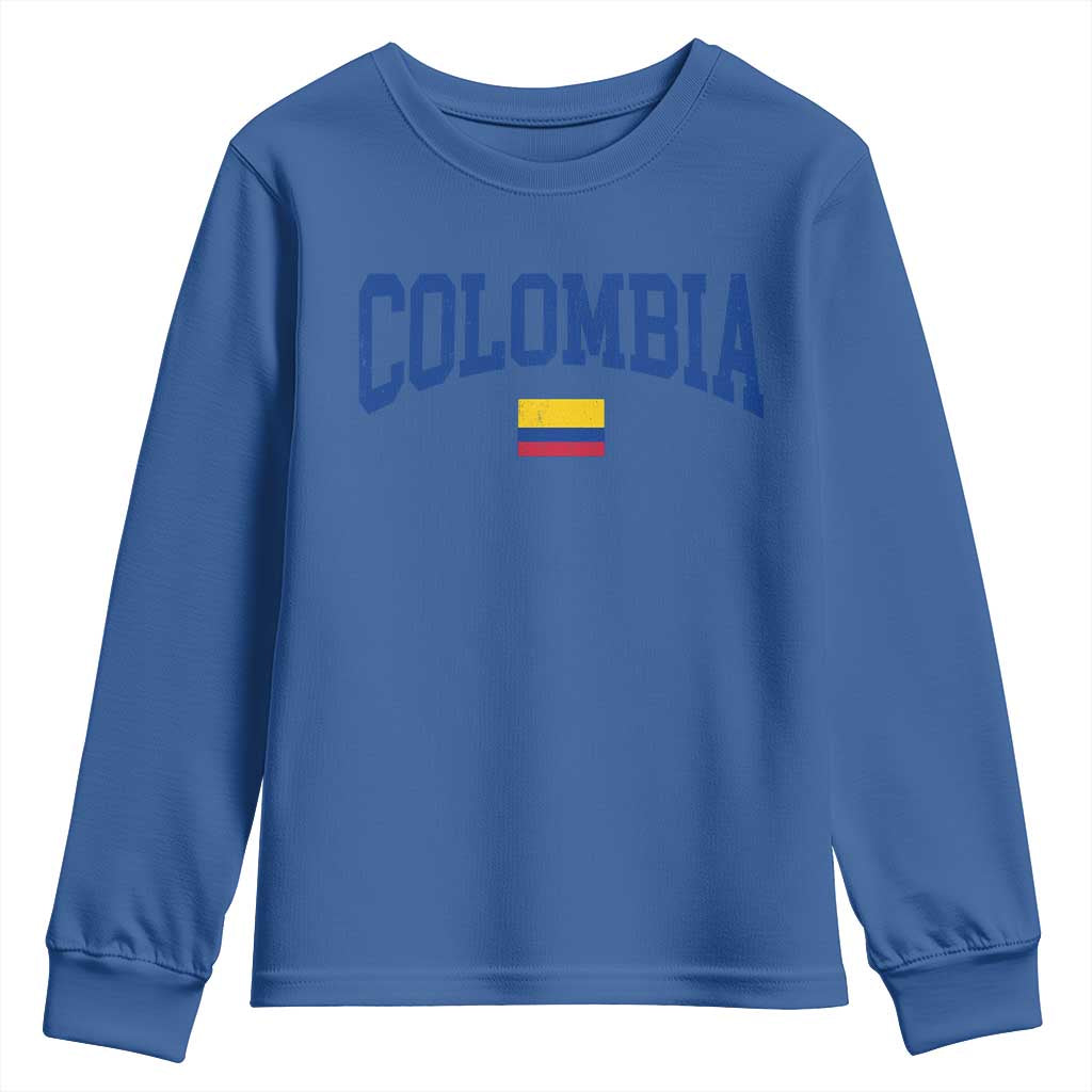Colombia Football Throwback Design Vintage Colombian Flag Jersey Style Youth Sweatshirt TS11 Royal Blue Print Your Wear