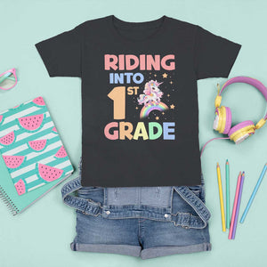 Back To School Unicorn T Shirt For Kid Riding Into 1st Grade Rainbow Star TS11 Black Print Your Wear