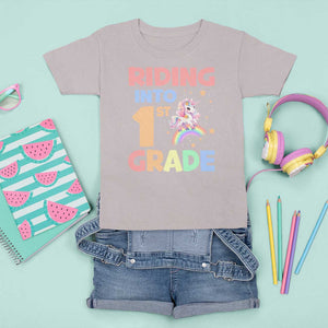 Back To School Unicorn T Shirt For Kid Riding Into 1st Grade Rainbow Star TS11 Ice Gray Print Your Wear