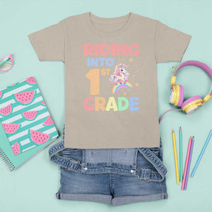 Back To School Unicorn T Shirt For Kid Riding Into 1st Grade Rainbow Star TS11 Sand Print Your Wear