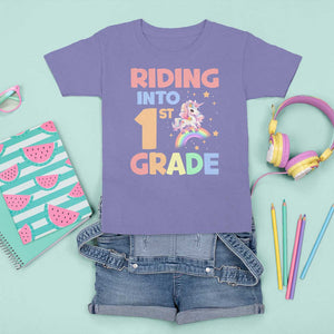Back To School Unicorn T Shirt For Kid Riding Into 1st Grade Rainbow Star TS11 Violet Print Your Wear