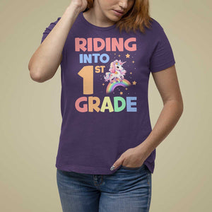 Back To School Unicorn T Shirt For Women Riding Into 1st Grade Rainbow Star TS11 Purple Print Your Wear