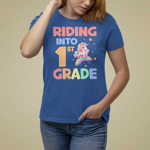 Back To School Unicorn T Shirt For Women Riding Into 1st Grade Rainbow Star TS11 Royal Blue Print Your Wear