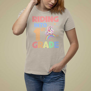 Back To School Unicorn T Shirt For Women Riding Into 1st Grade Rainbow Star TS11 Sand Print Your Wear