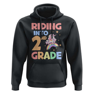Back To School Unicorn Hoodie Riding Into 2nd Grade Rainbow Star TS11 Black Print Your Wear