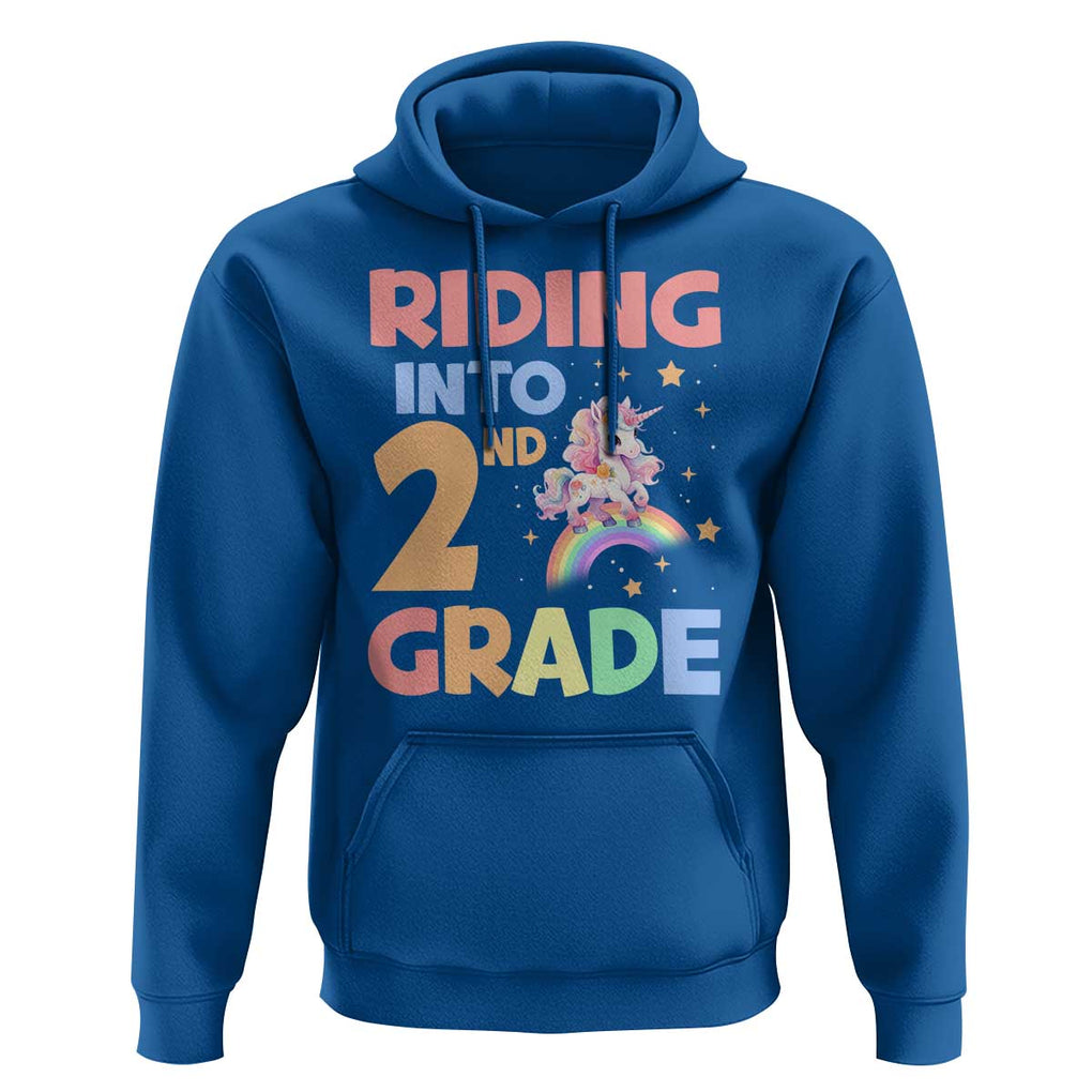 Back To School Unicorn Hoodie Riding Into 2nd Grade Rainbow Star TS11 Royal Blue Print Your Wear