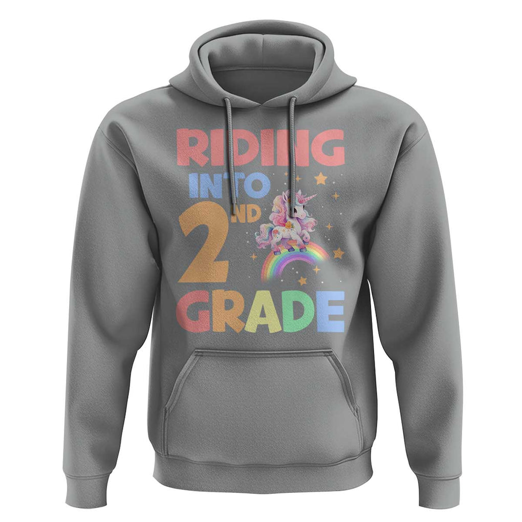 Back To School Unicorn Hoodie Riding Into 2nd Grade Rainbow Star TS11 Sport Gray Print Your Wear