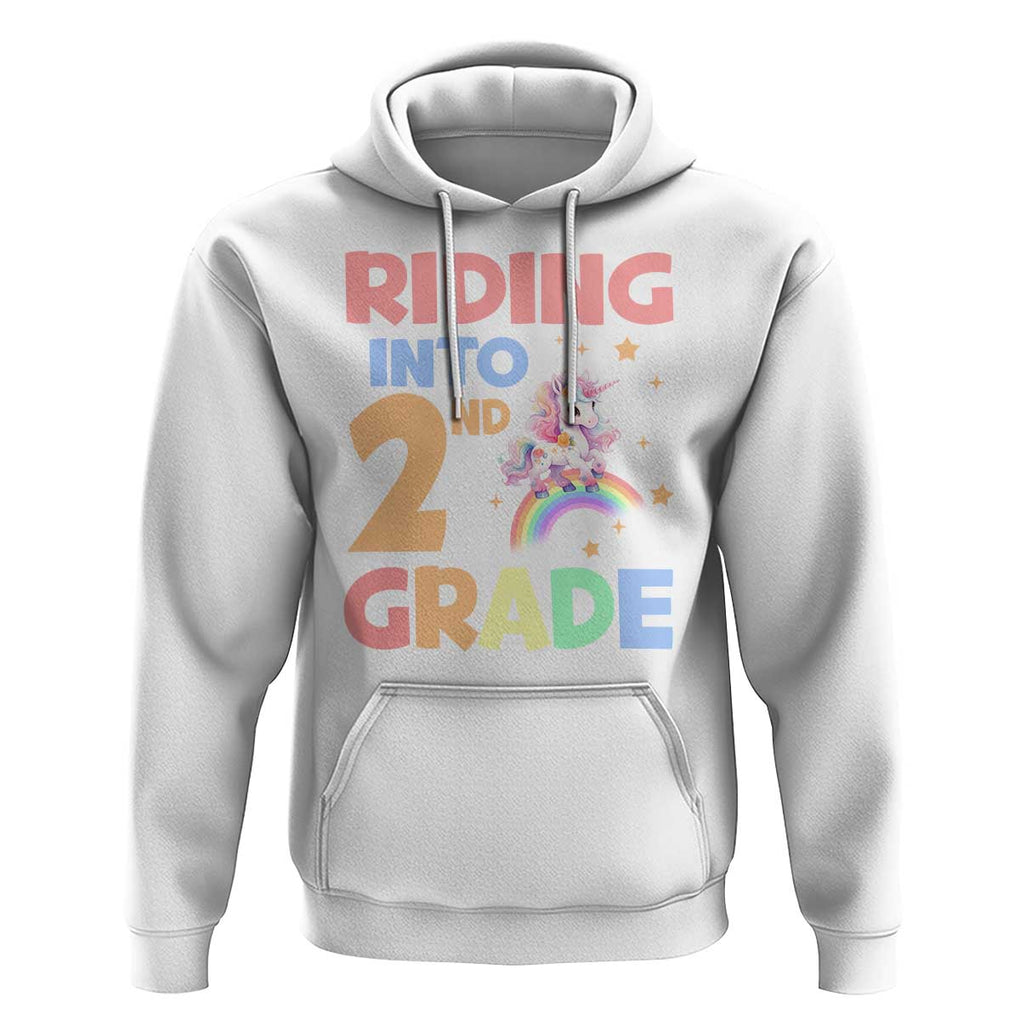 Back To School Unicorn Hoodie Riding Into 2nd Grade Rainbow Star TS11 White Print Your Wear