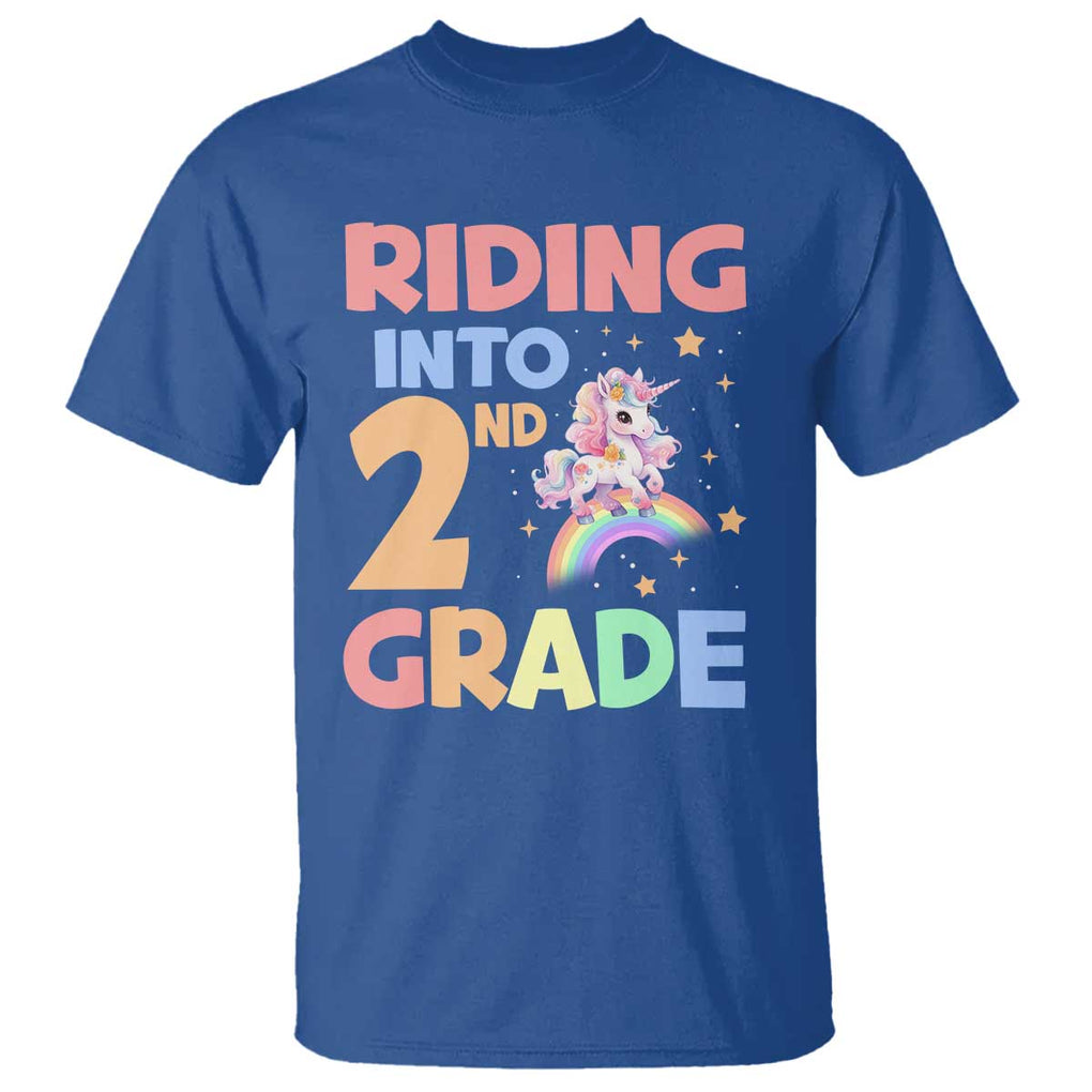 Back To School Unicorn T Shirt Riding Into 2nd Grade Rainbow Star TS11 Royal Blue Print Your Wear