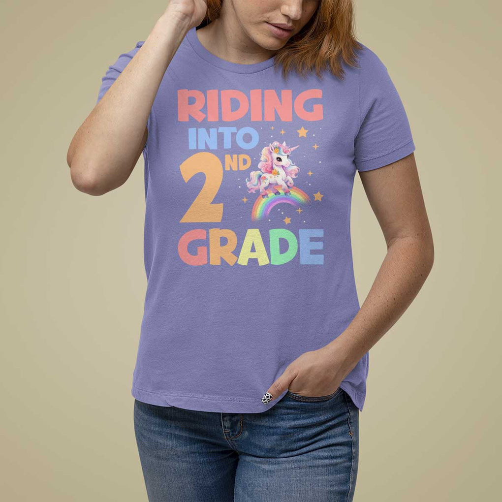 Back To School Unicorn T Shirt For Women Riding Into 2nd Grade Rainbow Star TS11 Violet Print Your Wear
