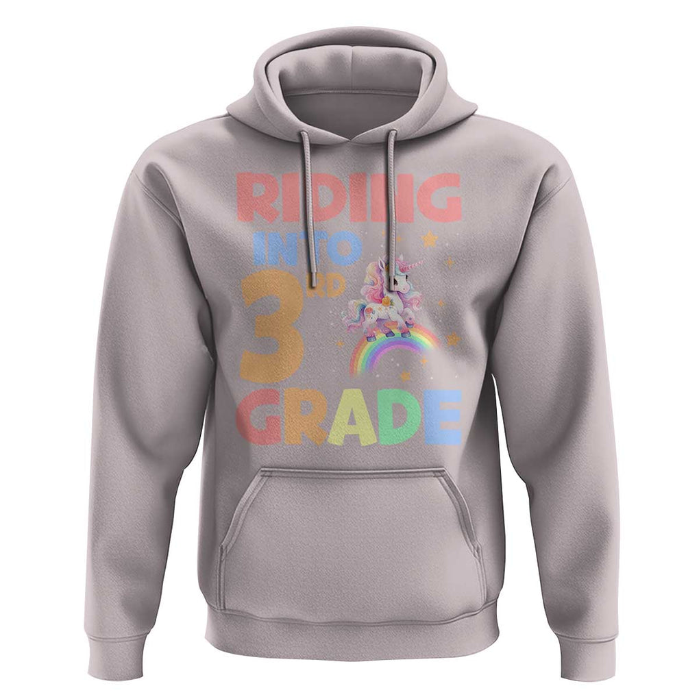 Back To School Unicorn Hoodie Riding Into 3rd Grade Rainbow Star TS11 Ice Gray Print Your Wear