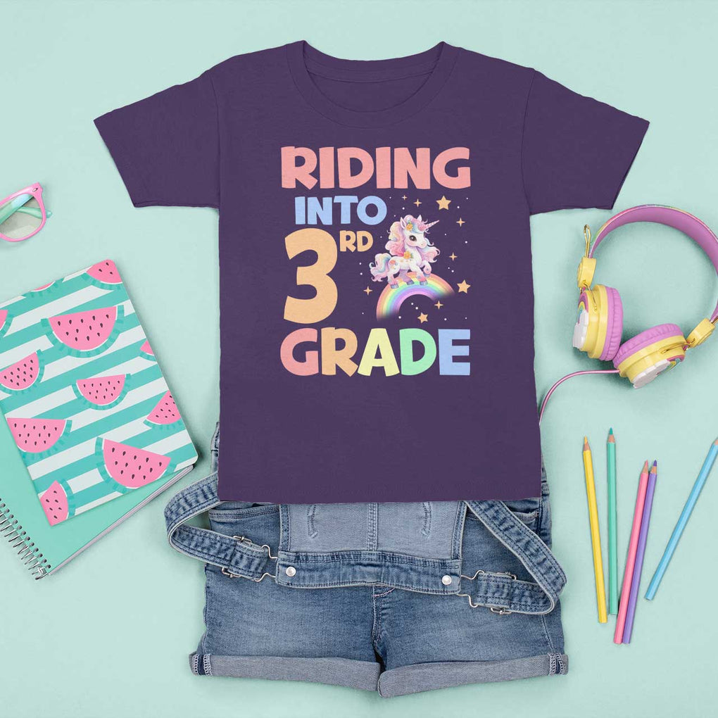 Back To School Unicorn T Shirt For Kid Riding Into 3rd Grade Rainbow Star TS11 Purple Print Your Wear
