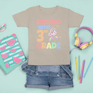 Back To School Unicorn T Shirt For Kid Riding Into 3rd Grade Rainbow Star TS11 Sand Print Your Wear