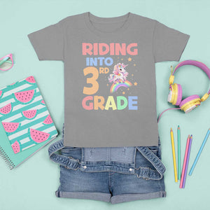 Back To School Unicorn T Shirt For Kid Riding Into 3rd Grade Rainbow Star TS11 Sport Gray Print Your Wear
