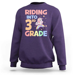 Back To School Unicorn Sweatshirt Riding Into 3rd Grade Rainbow Star TS11 Purple Print Your Wear