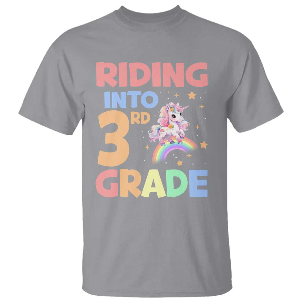 Back To School Unicorn T Shirt Riding Into 3rd Grade Rainbow Star TS11 Sport Gray Print Your Wear