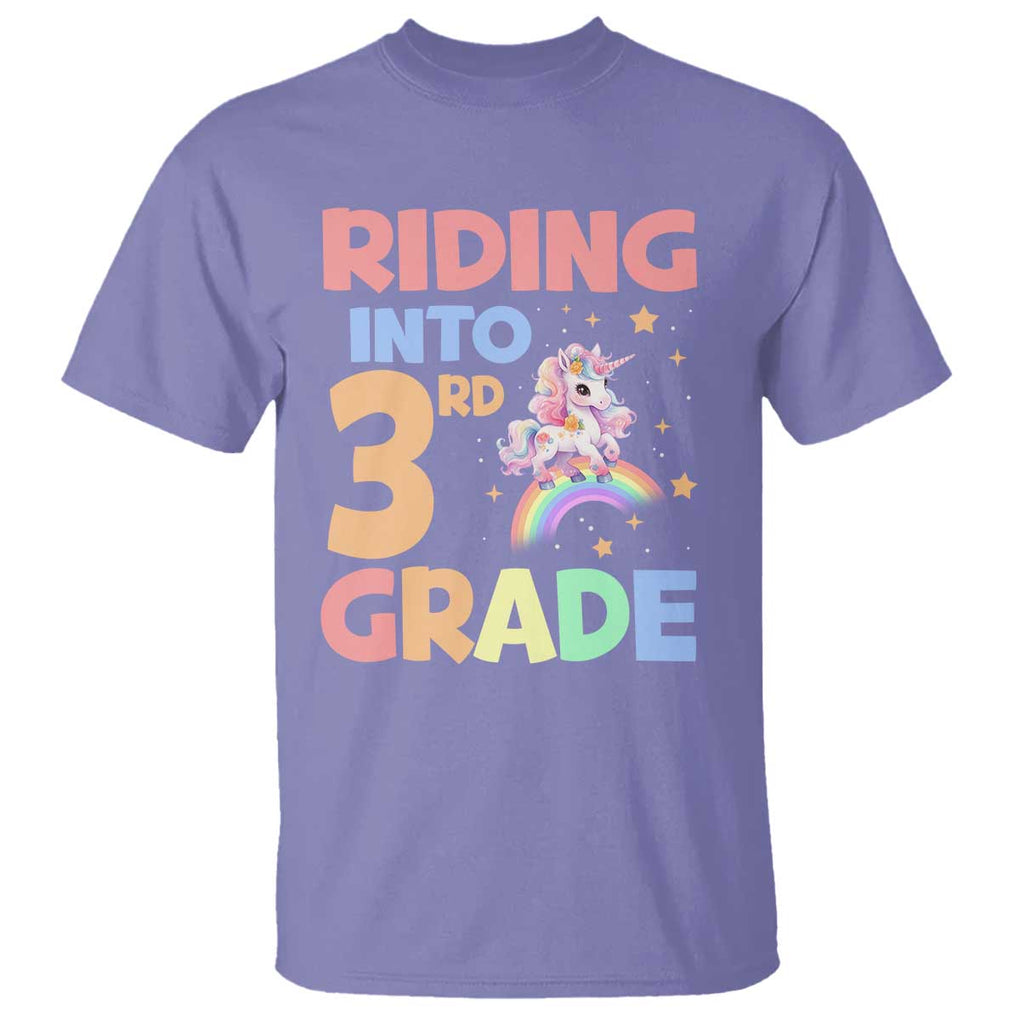 Back To School Unicorn T Shirt Riding Into 3rd Grade Rainbow Star TS11 Violet Print Your Wear