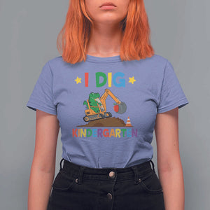 I Dig Kindergarten T Shirt For Women Back To School Dinosaur Truck Construction TS11 Violet Print Your Wear