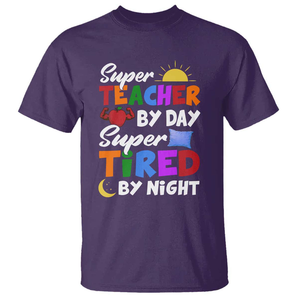 Funny Teacher T Shirt Super Teacher By Day Super Tired By Night Sun Pillow TS11 Purple Print Your Wear