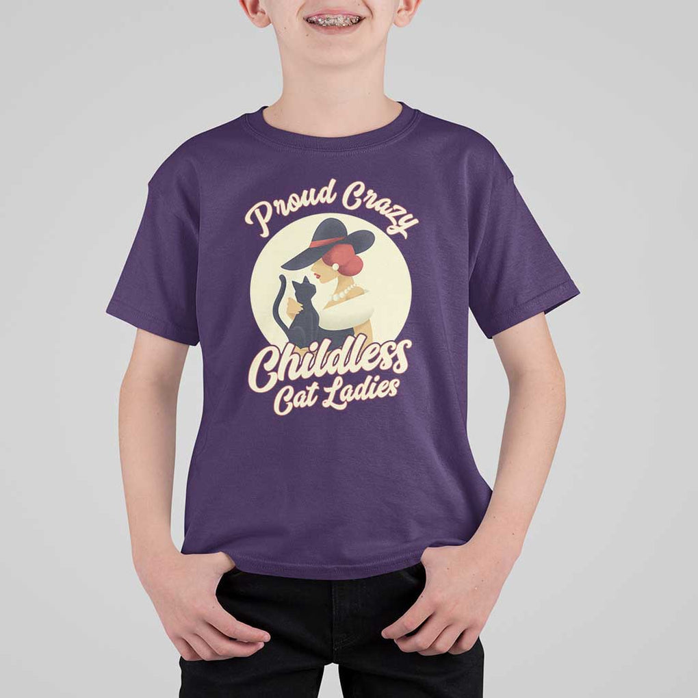 Proud Crazy Childless Cat Lady T Shirt For Kid Black Kitten Woman Election TS11 Purple Print Your Wear