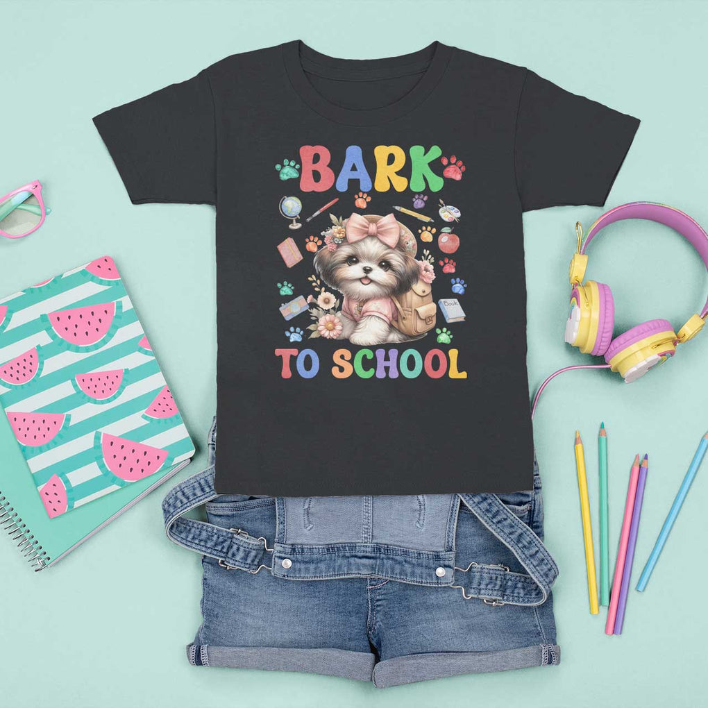 Funny Bark To School T Shirt For Kid Shih Tzu Dogs School Supplies Paw TS11 Black Print Your Wear