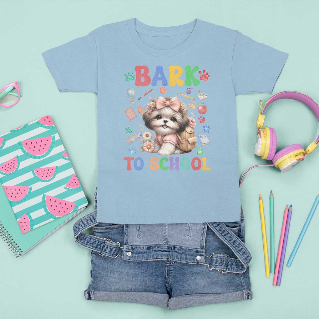 Funny Bark To School T Shirt For Kid Shih Tzu Dogs School Supplies Paw TS11 Light Blue Print Your Wear