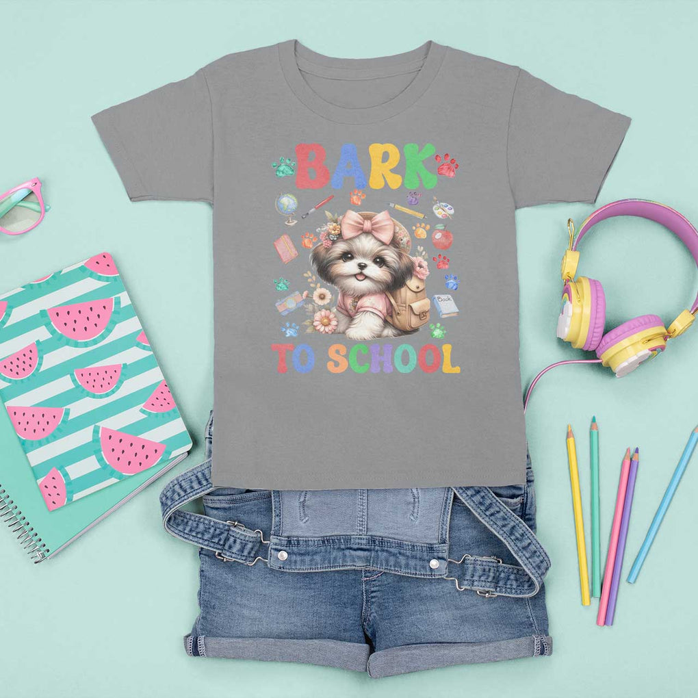 Funny Bark To School T Shirt For Kid Shih Tzu Dogs School Supplies Paw TS11 Sport Gray Print Your Wear