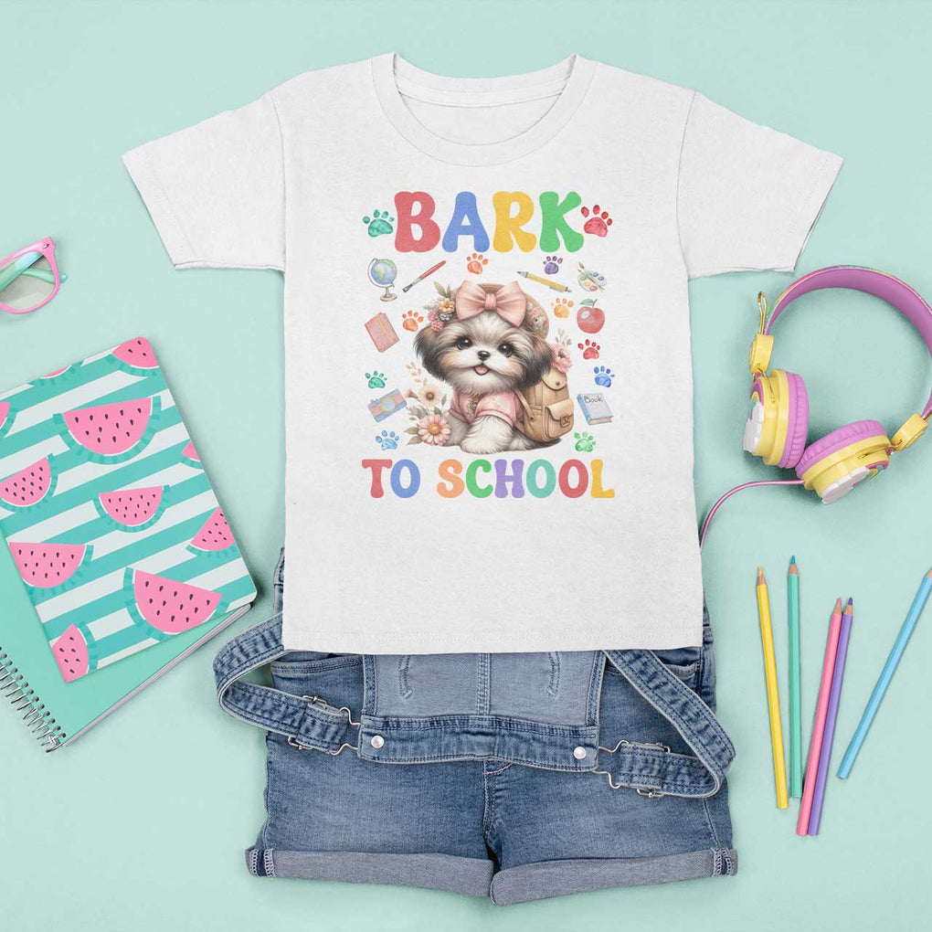 Funny Bark To School T Shirt For Kid Shih Tzu Dogs School Supplies Paw TS11 White Print Your Wear