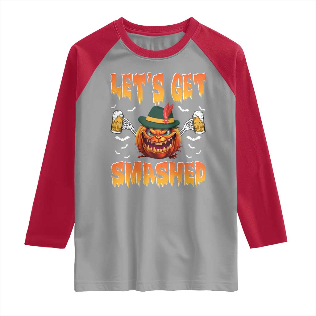 Funny Let's Get Smashed Raglan Shirt Oktoberfest Pumpkin Beer Tyrolean Hat TS11 Sport Gray Red Print Your Wear