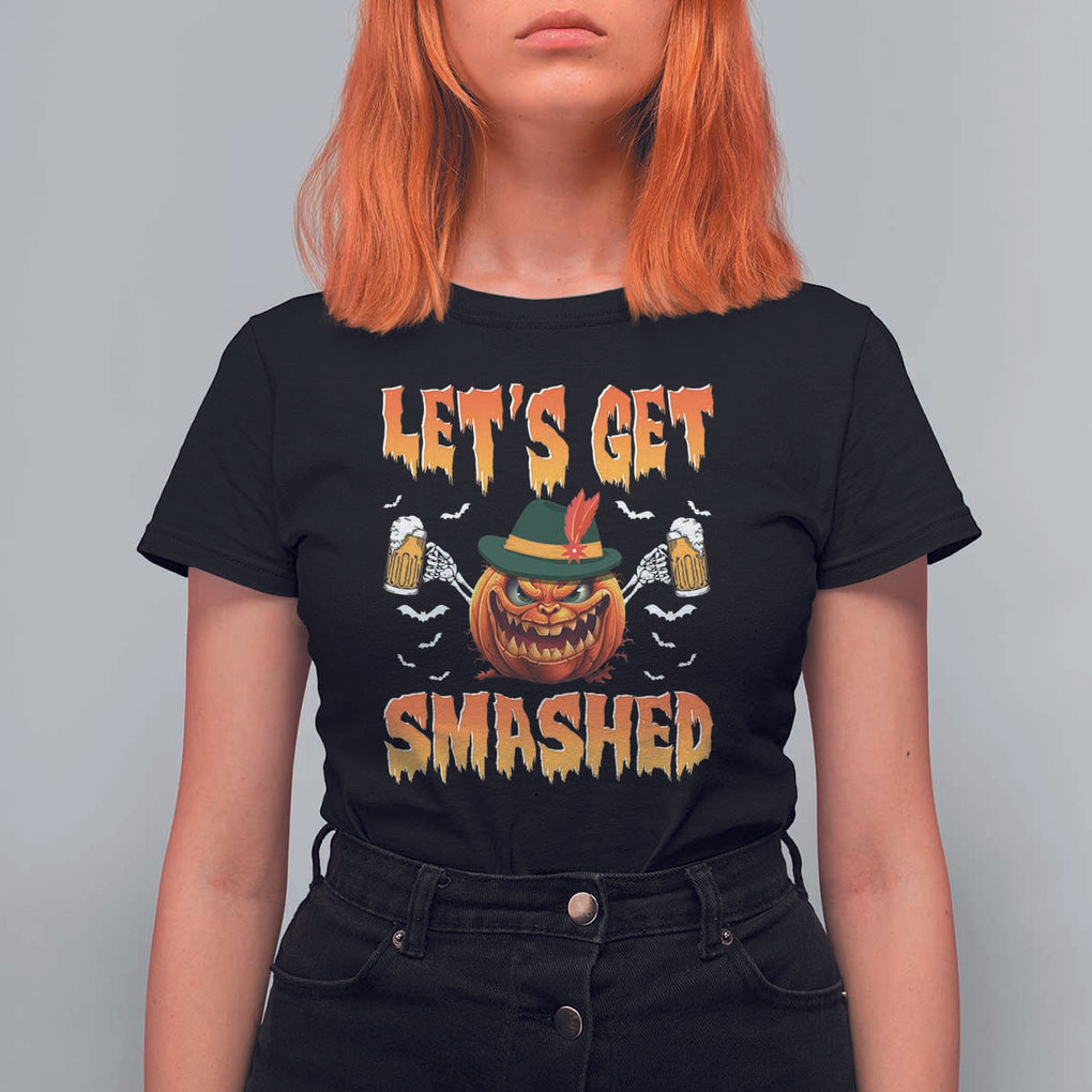 Funny Let's Get Smashed T Shirt For Women Oktoberfest Pumpkin Beer Tyrolean Hat TS11 Black Print Your Wear
