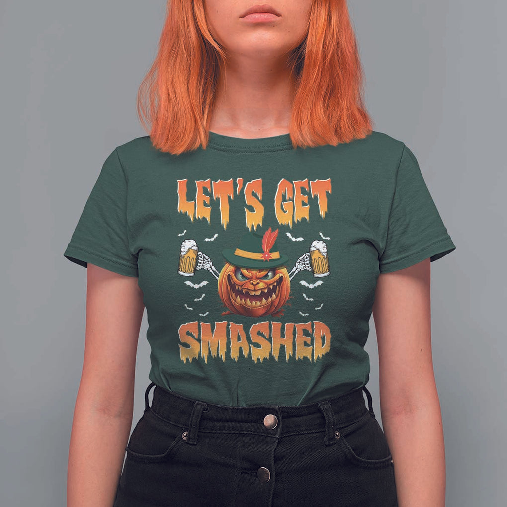 Funny Let's Get Smashed T Shirt For Women Oktoberfest Pumpkin Beer Tyrolean Hat TS11 Dark Forest Green Print Your Wear